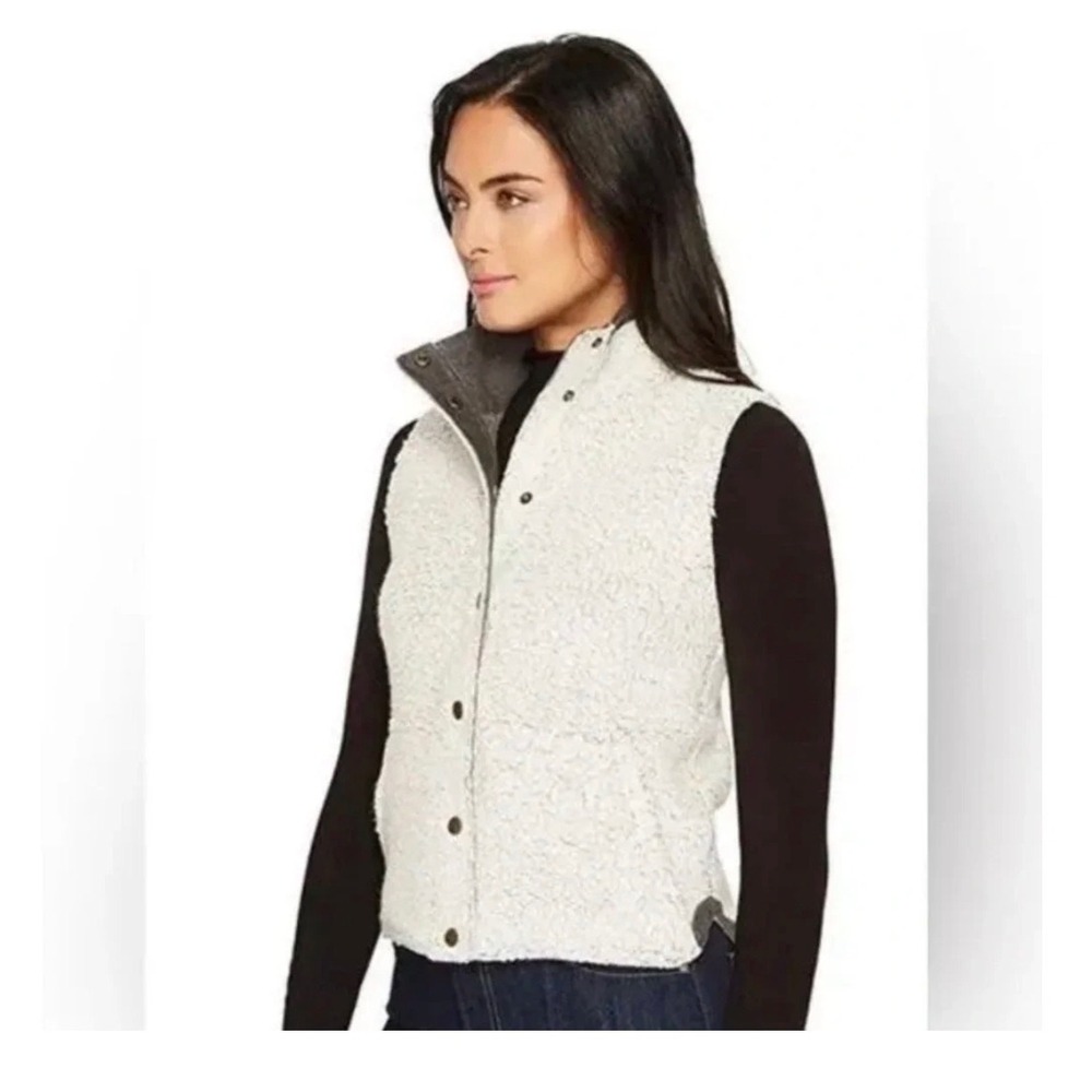 Toad & Co Sheridan Womens XS Sherpa Fleece Vest Recycled Wool Blend Snap Front
